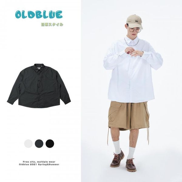 

men's casual shirts 2021 autumn and winter japanese style day miscellaneous cityboy basic solid color long-sleeved shirt couple, White;black