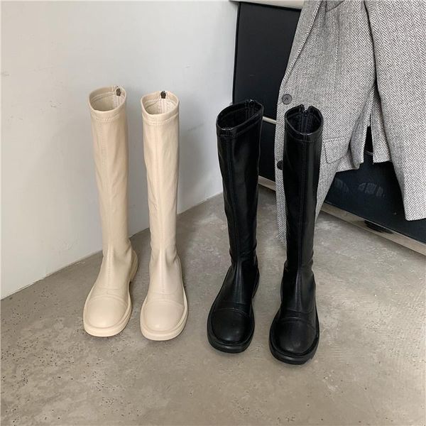 

boots women over knee back zip shoes winter footwear round toe boots-women zipper over-the-knee rubber ladies 2021 lolita autumn, Black