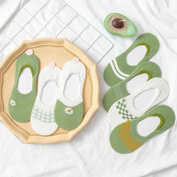 

hosiery socks low shallow mouth spring and thin inschao cotton stockings net red boat sock's summer antiskid, Black;white