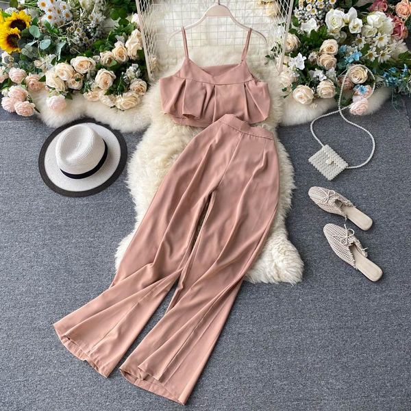 

women's jumpsuits & rompers office lady two piece suit 2021 camisole high waist wide leg pants fashion two-piece set jumpsuit, Black;white