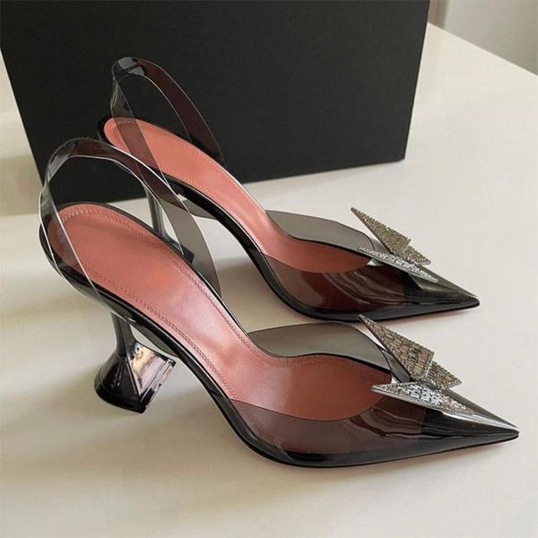 

dress shoes 2021 s woman pointed toe zapatos de mujer thin high heels transparent ladies pumps butterfly crystal wedding, Black