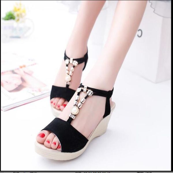 

classic ladies wedge sandals women shoes summer elastic fabric open toe female casual women's dress, Black