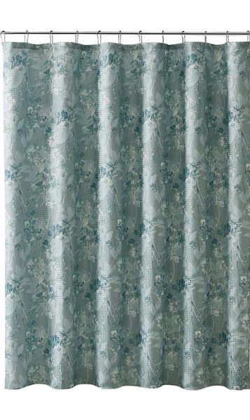 

ocean aqua fabric shower curtain: watercolor floral and leaf design