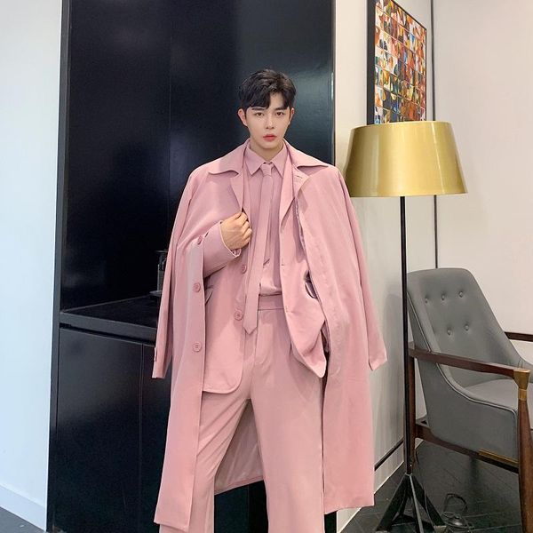 

men's trench coats men vintage fashion loose casual long pink coat male women windbreaker overcoat jacket streetwear hip hop outerwear, Tan;black