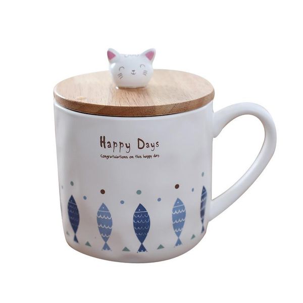 

mugs 350ml home creative cat and fish coffee mark ceramic cup female cartoon breakfast milk with lid