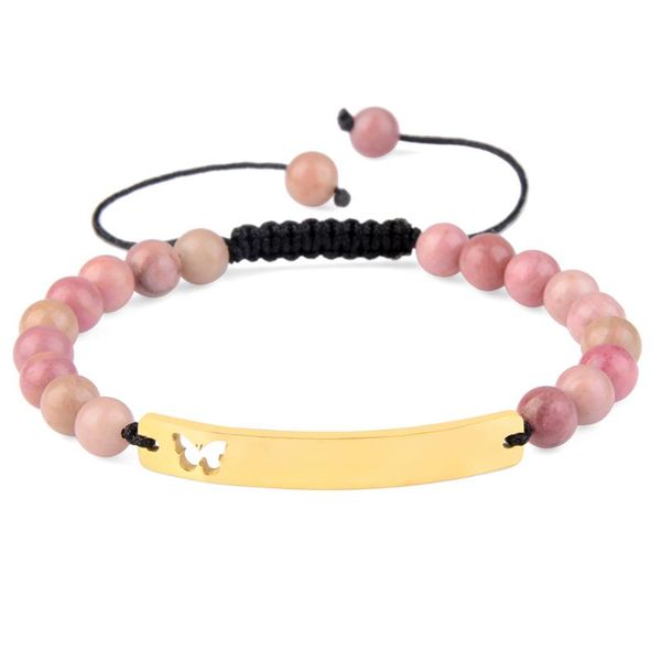 

beaded, strands aventurine natural stone beaded bracelet for women men sliver gold stainless steel hollow out butterfly fashion jewelry, Black