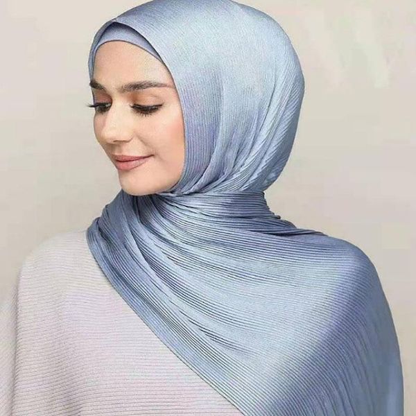 

scarves ladies headscarf 70*175cm thin section natural wrinkle bright light wrinkled leisure travel baotou shawl, Blue;gray