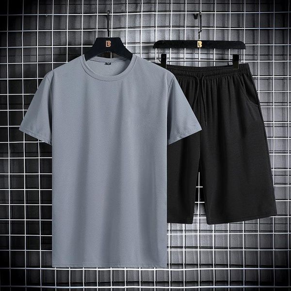 

summer short-sleeved t-shirt sports suit men's korean version of the slim printed thin fashion two-piece t-shirts, White;black