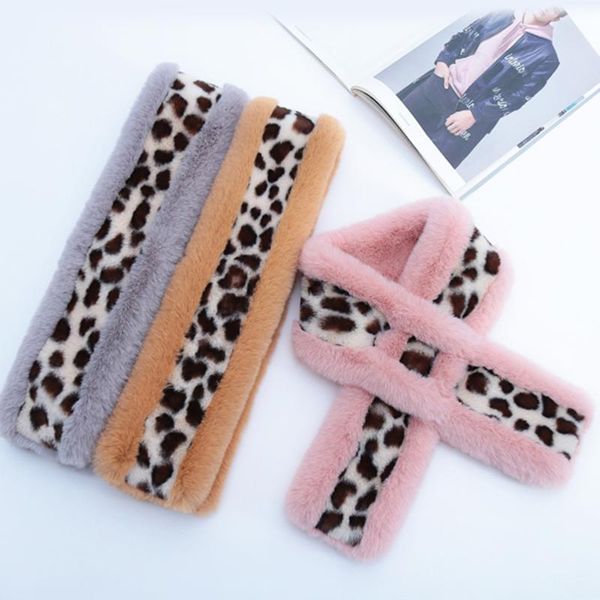 

women fashion winter faux fur villus scarf plush warm outerwear leopard print soft comfortable scarfs scarves, Blue;gray