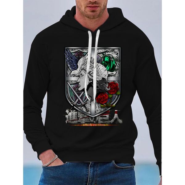 

attack on titan corps logo pattern men 3d printed hoodie visual impact party punk goth round neck kimetsu no yaiba oversized hoodie sweater, Black