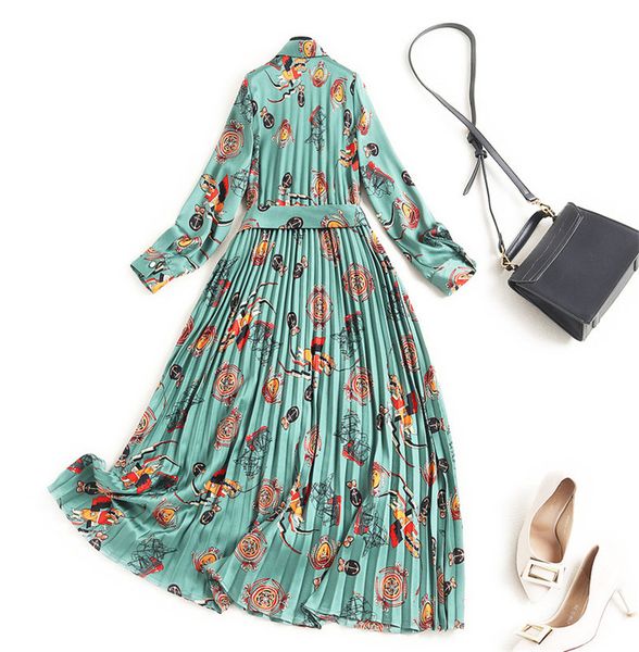 

two piece dress fashion shirt full sleeve print vintage dress plied spring woman clothes female casual midi party nar6, White