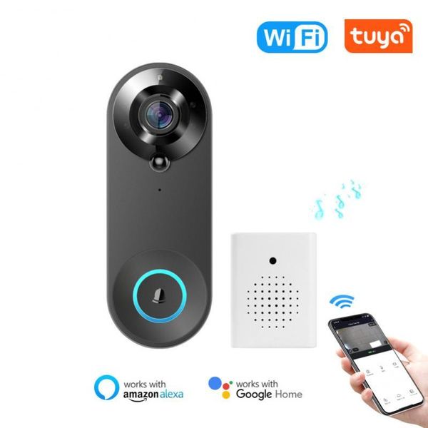 

smart home control 1080p tuya wifi wireless video doorbell 18650 battery 2200mah power adapter remote monitor intercom camera