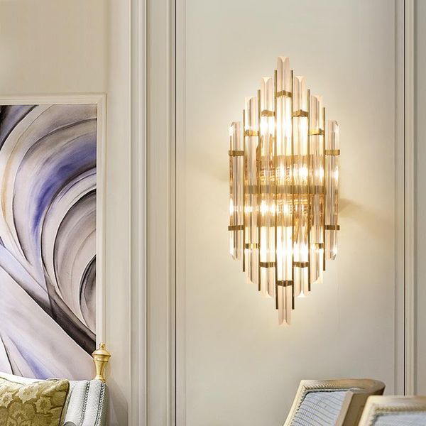 

luxury american crystal simple wall lamp living room bedroom bedside aisle led background light