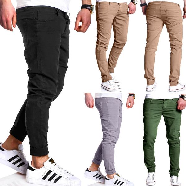 

fashion boutique pants autumn men's solid color washing casual straight, Black