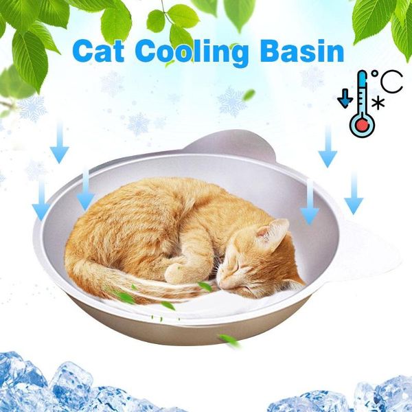 

cat beds & furniture summer cooling mat aluminum alloy pad pet cooler slip-resistant basin for cats kittens