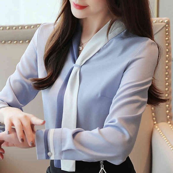 

fashion bow v-neck chiffon blouse women long sleeve women shirts blouses woman womens and blouses blusas b988 210426, White
