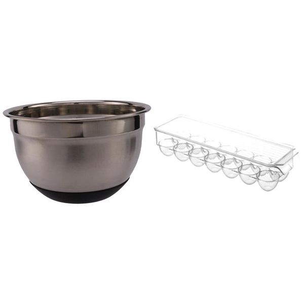 

stainless steel mixing bowl with non-slip silicone base kitchenware-21cm & refrigerator carton bin holder plastic storage bottles jars