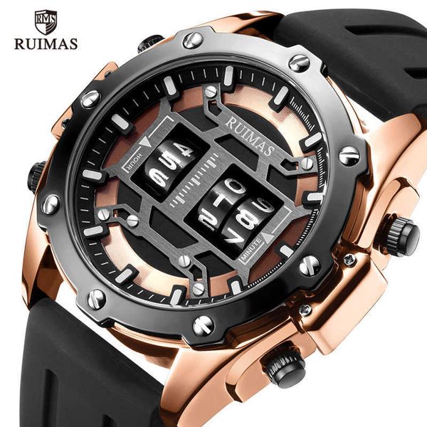 

ruimas digital quartz watch men brand luxury waterproof wristwatch male silicone strap military relogio masculino clock 553 210728, Slivery;brown