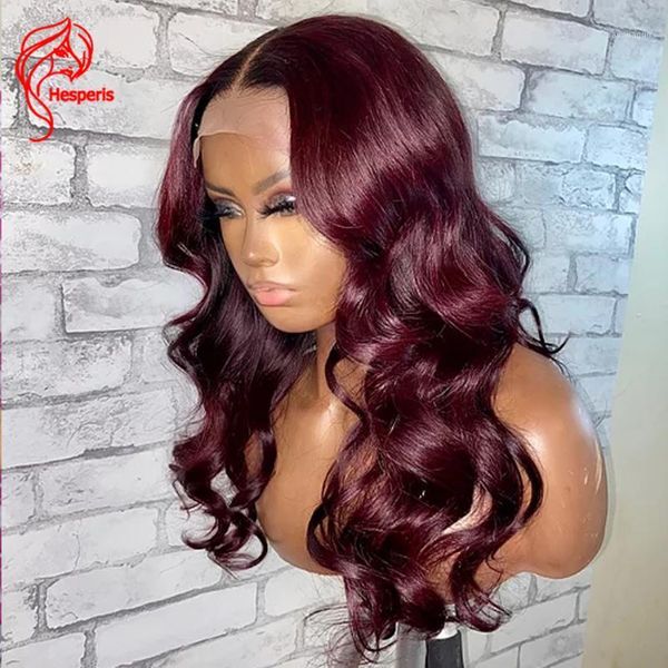 

hesperis burgundy lace front human hair wigs pre plucked with baby brazilian remy wave 99j for black women1, Black;brown