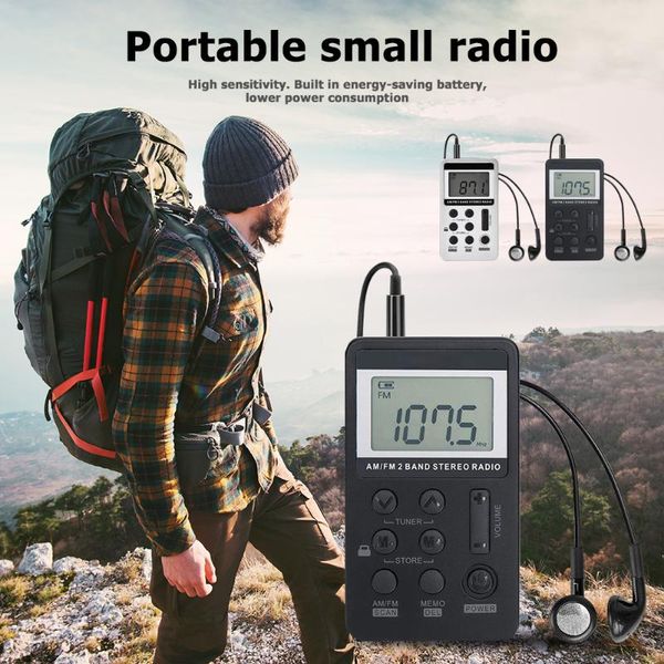 

radio intelligent am/fm pocket portable dual band digital display mini store multiple stations with hifi earphones battery