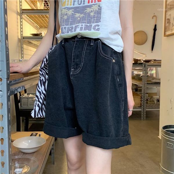 

women's jeans denim shorts high waist summer 2021 loose size slim wide leg pant, Blue