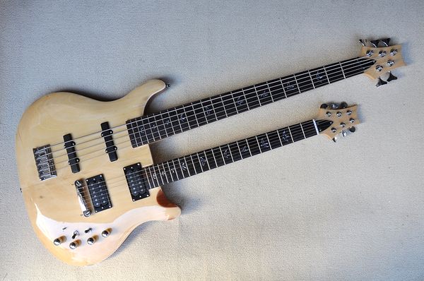 

factory custom double neck natural wood color electric guitar with 6+4 strings bass,chrome hardware,mahogany body,offer customized