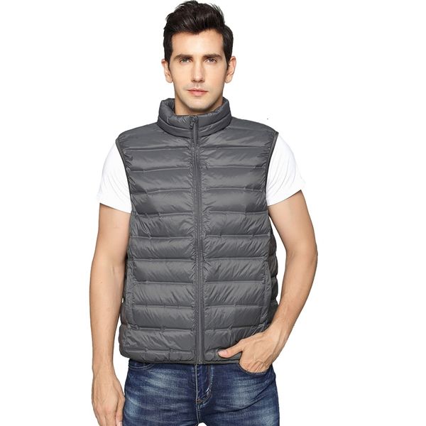 

new designed man duck down vest ultra light jackets seamless men sleeveless outerwear autumn winter waterproof coat, Black