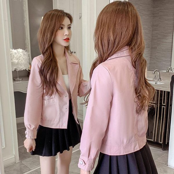 

women's jackets solid short jacket female spring and autumn 2021 korean loose wild suit collar single breasted girls coat with pockets, Black;brown
