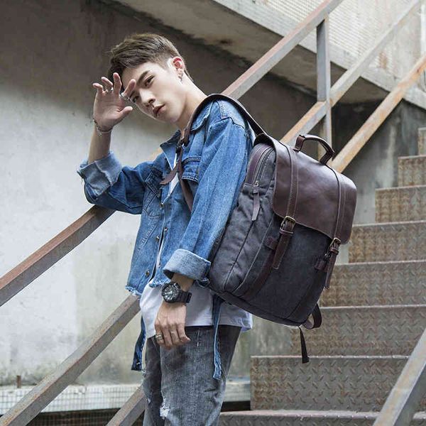 

men's backpack large capacity leisure traveling canvas men's bag college student school women's computer
