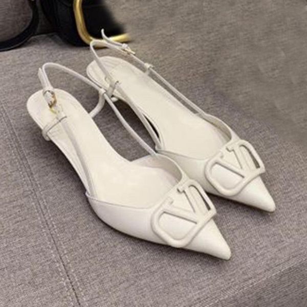 

sandals plus size 41 42 43 designer women v brand pointed toe buckle pumps summer shoes sandalias de verano para mujer, Black