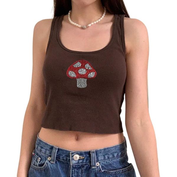 

summer women rhinestone sleeveless tanks female midriff-baring slim crop streetwear women's & camis, White
