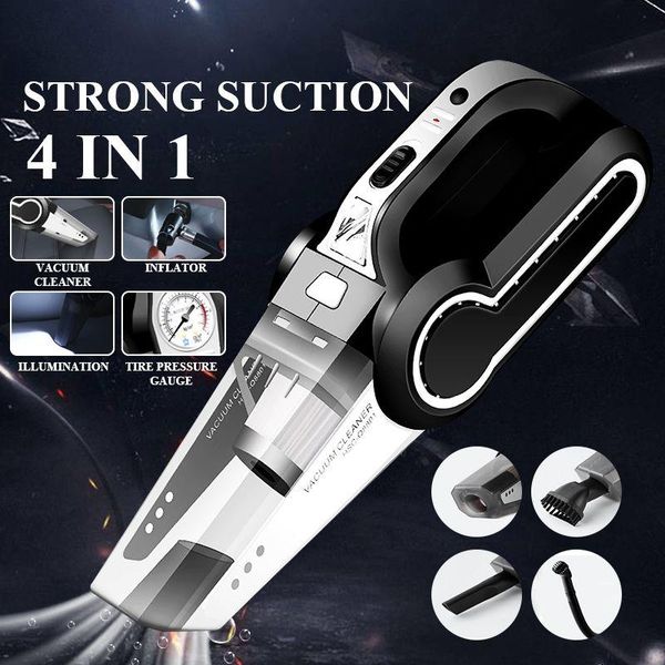 

in 1 portable car vacuum cleaner handheld with air compressor led light 120w 4000pa wet & dry