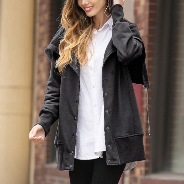 

pure color sweatshirt spring and autumn jacket oversized navy lapel long women's large size retro sleeve cardigan jackets, Black;brown