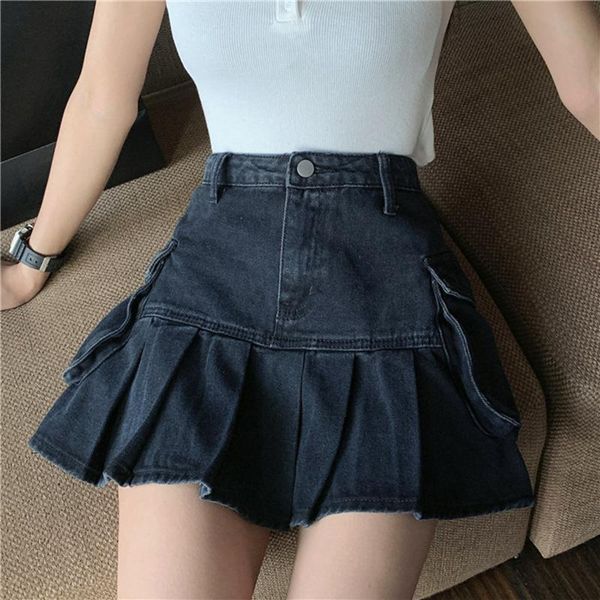 

skirts bethquenoy saias mulher plisada spodnica damska 2021 women mujer faldas woman black skirt midi jupe femme pleated denim