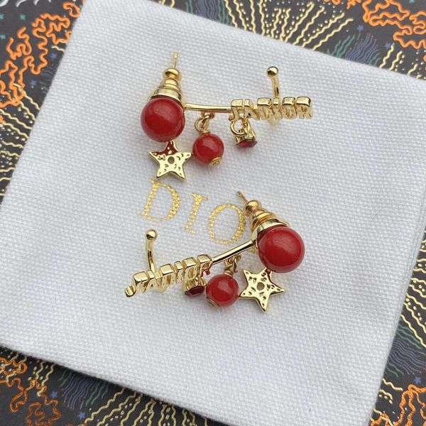 

luxury designer fashion earrings red d family 21 jewelry ja letters products and white pearl female s925 silver needle high version, Red;brown