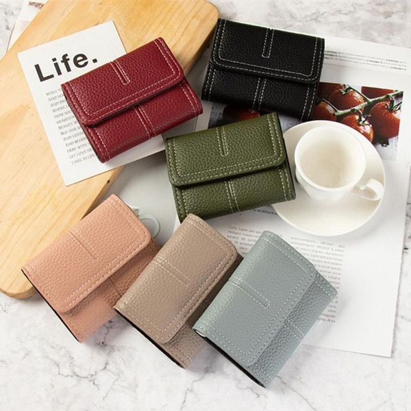 

card holders multi-card position exquisite business women's holder mini coin purse expanding small wallet case, Brown;gray