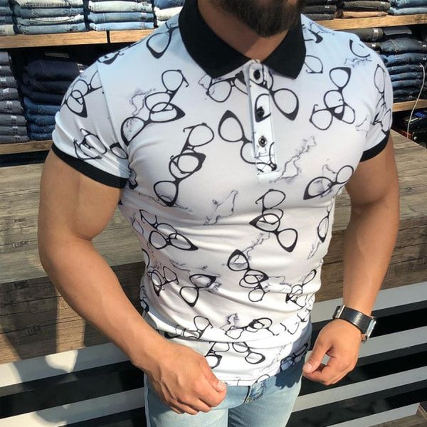 

glasses frames pattern mens zipper polo shirt comfortable breathable fashionable cool daily travel work party, White;black