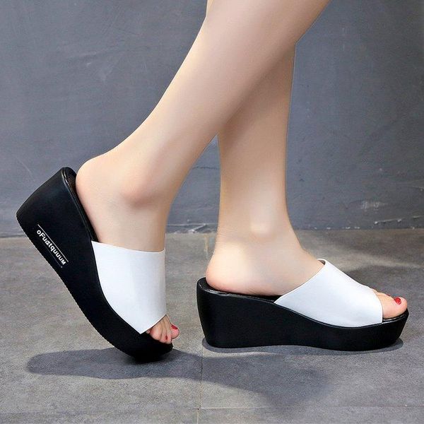 

rubber flip flops beige heeled sandals low slippers women summer female shoes platform on a wedge slides hawaiian black 2021