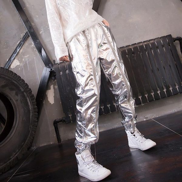 

pantalon mujer elastic waist fake zippers solid mid flat 2021 spring women harem pants loose zipper women's trousers & capris, Black;white