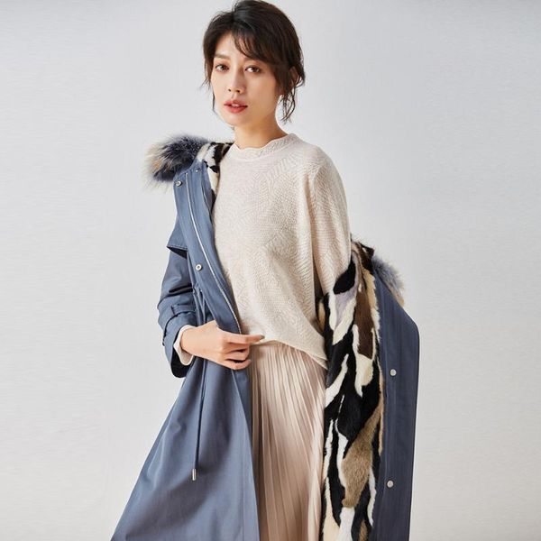 

women's fur & faux coat women 2021 winter long hooded white pie overcoming mink fluff liner collar warm antifouling smooth, Black