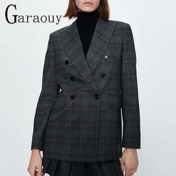 

women's suits & blazers garaouy 2021 women spring autumn double breasted pocket gray plaid coat jacket blazer female england style clot, White;black
