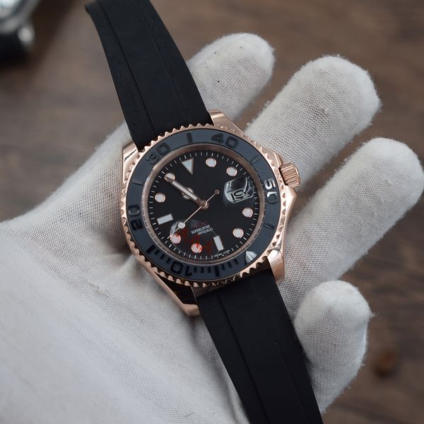 

montre de luxe 2813 automatic machinery three hands men's watch sport rubber strap sapphire rose gold steel shell black dial wristwatch, Slivery;brown
