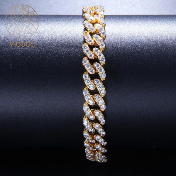 

hip hop copper 8mm micro pave cz cuban link bracelet cubic zircon mens punk 7inch/8inch miami with box clasp vp896 chains, Silver