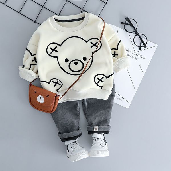 

hylkidhuose baby girl boy clothing sets autumn winter plush infant clothes suits cartoon children kids casual coatume y200829 421 y2, White