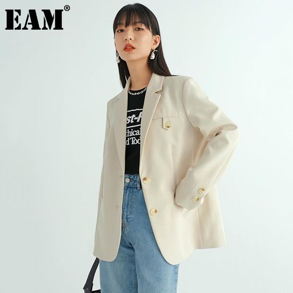 

women's suits & blazers [eam] women apricot single breasted big size blazer lapel long sleeve loose fit jacket fashion spring autumn 20, White;black