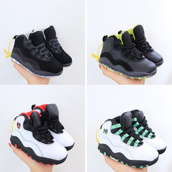 

kids children ajs 10 10s seattle white black kelly green basketball shoes true red boys girls chicago tinker double nickel sneakers