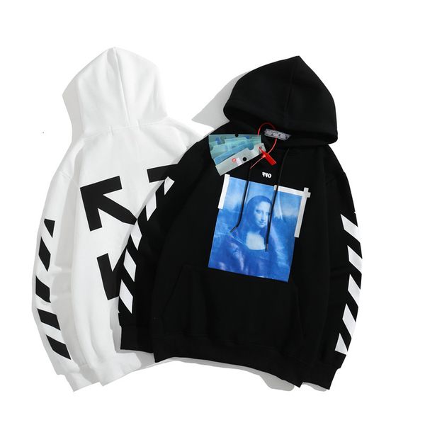 

style white new mona off lisa hoodie fashion brand women's long sleeve men's coat, Black