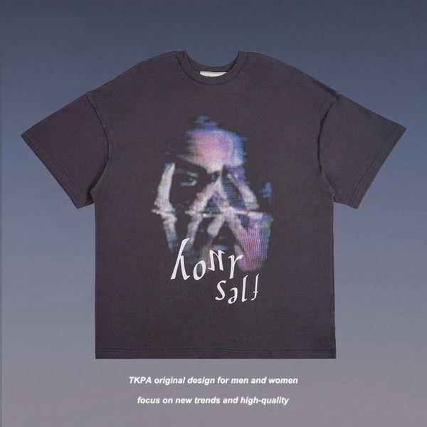 

tkpa dark high street style psychedelic portrait print short sleeve t-shirt men's fashion brand loose 5 / 5, White