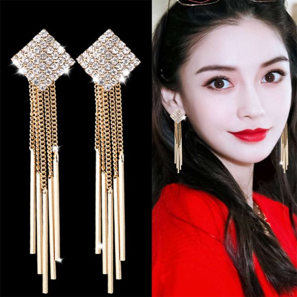 

korean fashion temperament long slim face earrings s925 silver needle water drop tassel super fairy net red earrings