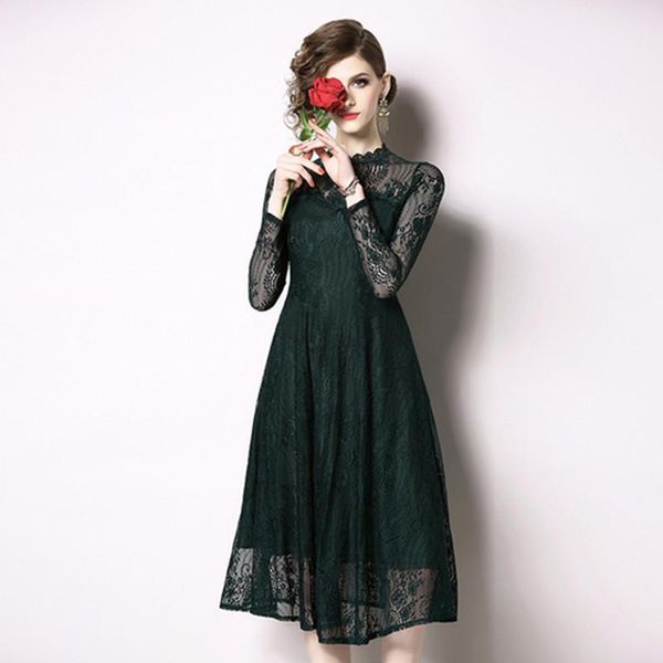 

casual dresses 2021 summer women's fashion slim floral crochet hollow out vestidos office party lace dress, Black;gray